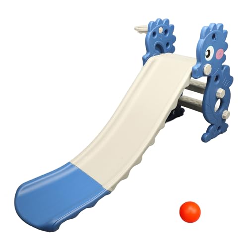 Tobogán para Niños con Aro de Baloncesto, Diseño Estable para un Juego Seguro, Fácil Montaje, para Diversión en el Patio Trasero, de 1 a 6 Años