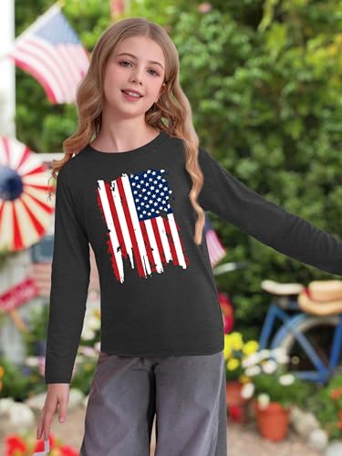 Image of Ithalt 4th of July Outfit Kids Girls American T Shirt USA T-Shirt Fourth of July Tops Patriotic Long Sleeve Tops