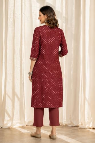 Image of MIRCHI FASHION Women's Straight Fit Rayon Sequins Embroidered and Polka Dots Printed Kurti Only