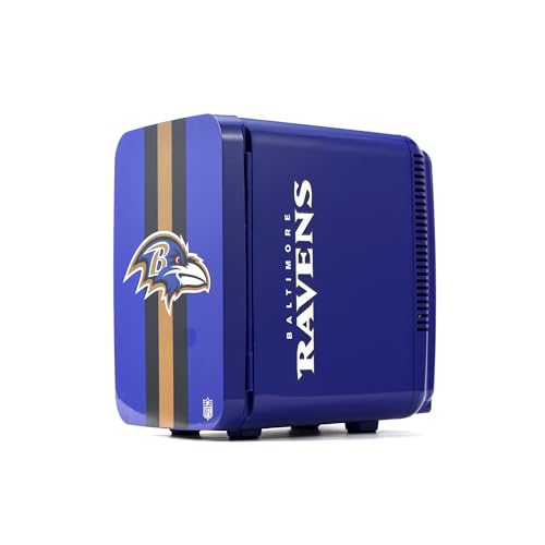 Image of Ukonic NFL Baltimore Ravens 15-Can Mini Fridge 10L - AC /DC Powered, Official Team Colors & Logo, Portable Cooler for Tailgates, Home, Office, or Car