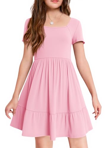 Robe d'ete fille 5-14 ans legere a col carre et poches