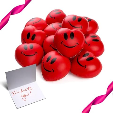 Neliblu Heart Stress Balls - Valentines Day Red Hearts 3" Smile Face Squeeze Stress Relief Heart Shape Stress Ball - Fun Party Favors for Kids and Adults (2 Dozen) - Heart Shape Mini Foam Balls Cover