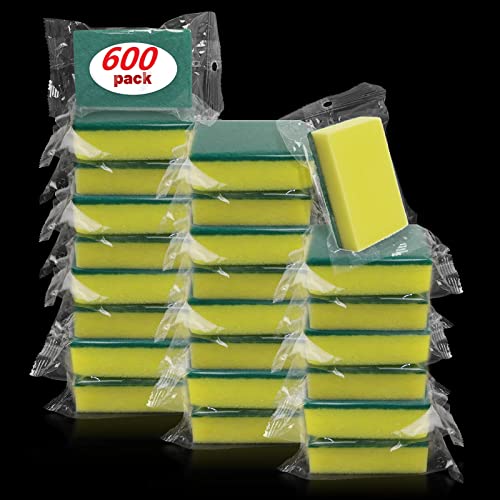 Image of Individually Wrapped Sponges,600 Pack Sponges Individually Wrapped for Kitchen Scrub Dish Dishes Dishwashing Cleaning Non Scratch Scrubber Bulk Case - Small Mini