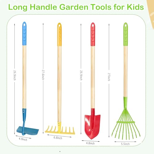 YORFULL Kinder Gartengeräte Set, 4 Teiliges Gartenwerkzeug Kinder mit Schaufel, Laubrechen, Rechen, Staubsauger, Gartenset ab 3 Jahren