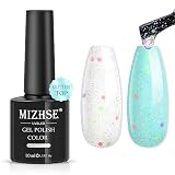 MIZHSE Confetti Pop Glitter Gel Top Coat Colorful Rainbow Glitter Gel Nail Polish No Wipe Top Coat L