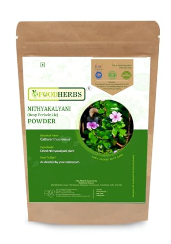 Foodherbs Nithyakalyani Powder 200 GMS | Sadabahar Herb | Rosy Periwinkle | Catharanthus Roseus for Skin Care, Herbal Wellness, and Traditional Applications