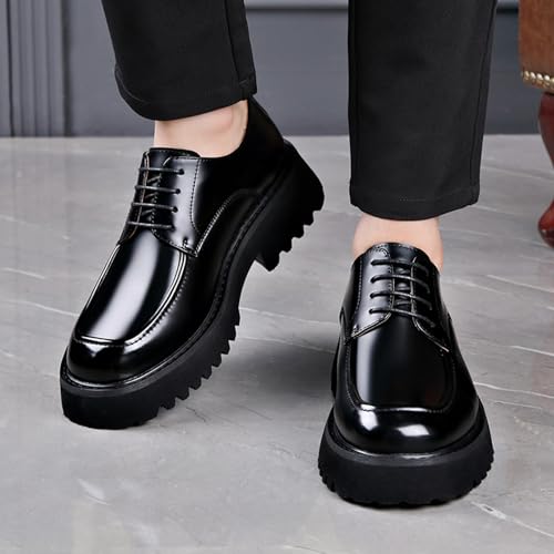 Men's Genuine Leather Lace Up Chunky Platform Oxfords Comfortable Wide Round Toe Chunky Heel Lug Sole Non-Slip Dress Shoes for Casual Work Office Business2