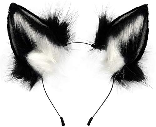 QinRuan Fox Cat Long Fur Ears Hair Headwear Wolf Animal Anime Halloween Cosplay Costume