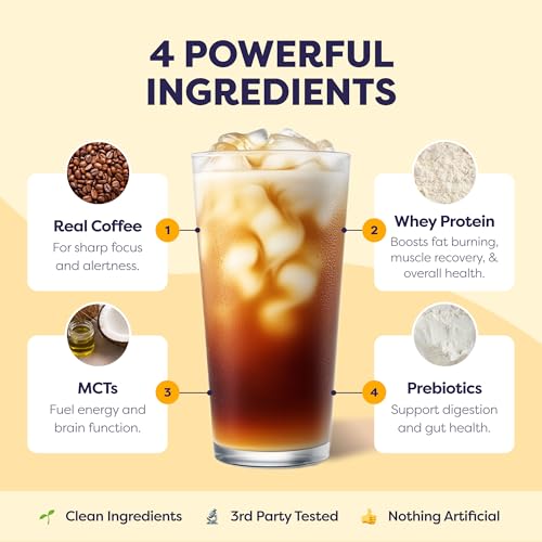 Image of Javvy Protein Iced Coffee - Premium Whey Protein & Iced Coffees, 100% Natural Cold Brew, Zero Artificial Flavors & Sweeteners, 80mg Caffeine, No Added Sugar, 20 Servings, Tiramisu, 1 Pack