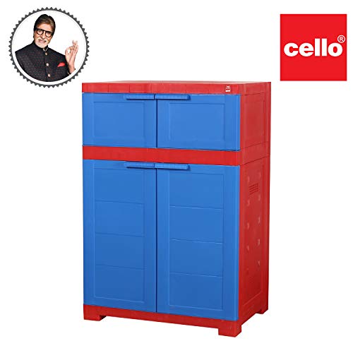 Image of CELLO Novelty Dual Plastic Shoe Rack with Dustproof Doors| 3 Year Warranty | Chappal /Slipper /Footwear Stand for Home, Living Room, Office, Outdoor| Red & Blue Colour