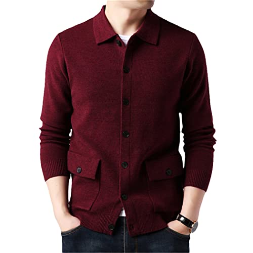Pull homme laine cachemire rouge XXXXL Haitpant : vêtement chaud hiver avec poche