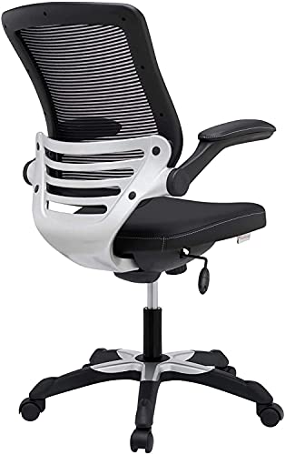 Modway Edge Mesh Back And White Vinyl Seat Office Chair With Flip-Up Arms - Computer Desks In Black #TOP5