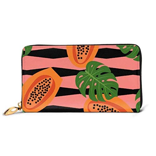 Preisvergleich Produktbild JHGFG Mode Handtasche Reißverschluss Brieftasche Streifenmuster Papaya Tropical Fruits Telefon Clutch Geldbörse Abendkupplung Blocking Leder Brieftasche Multi Card Organizer