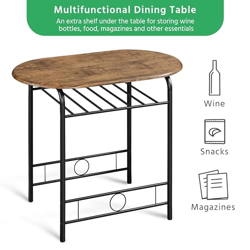 Yaheetech 3 Piece Modern Dining Table Set, Kitchen Table and Chairs Set for 2, Space Saving Table Set, Breakfast Nook Table Set with Steel Legs and Storage Rack for Kitchen/Small Space, Brown - Image 6