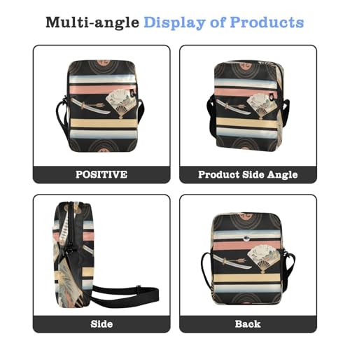 crossbody messenger bag cross body bag for woman Purses Cross Body Bag Adjustable Strap for Shopping Shopping- Japanese Black Fan4