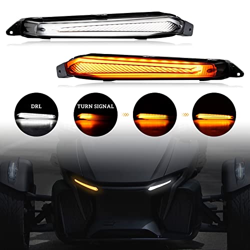 SAUTVS LED Turn Signal Daytime Running Lights for Can-Am Spyder, Front DRL Turn Signal with Yellow Flashing Lights for Can Am Spyder RT 2020-2025 Accessories (2PCS, Replace #219401024)