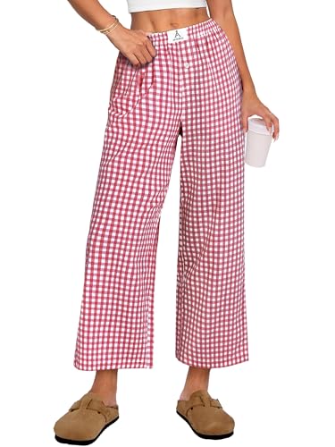 ANRABESS Women Striped Gingham Palazzo Cropped Pants...