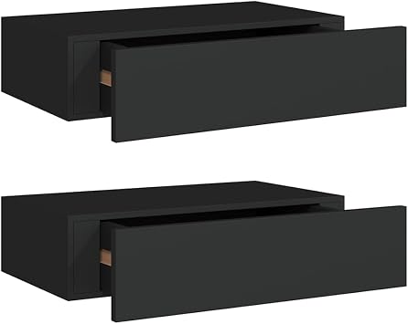Wall Mounted Drawer Shelves 2 Pack Black 40x23.5x10cm MDF, Small Floating Shelf with Drawer for Jewelry, Watches, Keys, Wall Storage Shelf for Living Room Decor