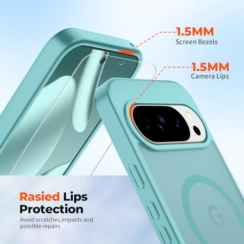 Image of SUPFINE Magnetic for Google Pixel 10 Pro Case /Pixel 10 Case with Screen Protector, (Built-in Magnets) ((Military Grade Drop Protection) Slim Translucent Shockproof Phone Case,Blue Green