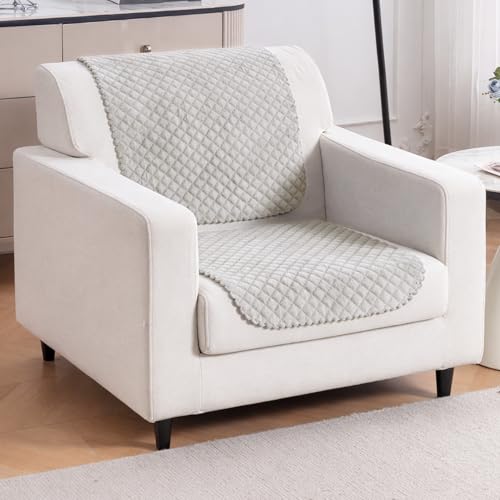 Image of HOKIPO Quilted Sofa Cover for 1 Seater for Seat & Back, 'Quilt Classic' Light Grey (IN-925-LGRY*2)