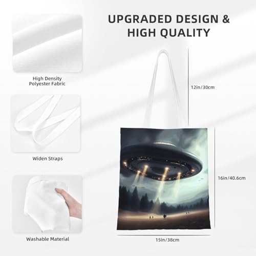 Canvas Tote Bag for Women Shoulder Tote Purse Reusable Grocery Bag UFO Landing Aesthetic Shopping Bags2