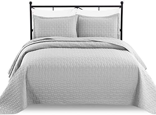 Luxe Bedding 3-Piece Oversized Quilted Bedspread Coverlet Set (King/Calking, Light Gray)