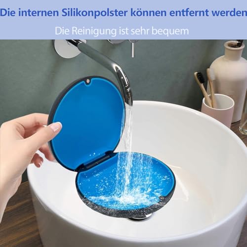Zahnspangendose Zahnschiene Box Kompatibel mit Invisalign, Retainer Case mit Entnahmewerkzeugen& Aligner Chewies& Bürste, Herausnehmbares Innenfach aus Silikon (Schwarz)