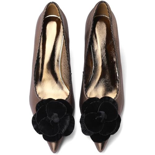 TDD Floral Flower Leather High Heels for Women Chunky Pointed Toe Pumps Closed Toe Dressy Comfortable Sexy Elegantes Wedding Slip On Formal Prom Sparkly 3 Inch Shoes4