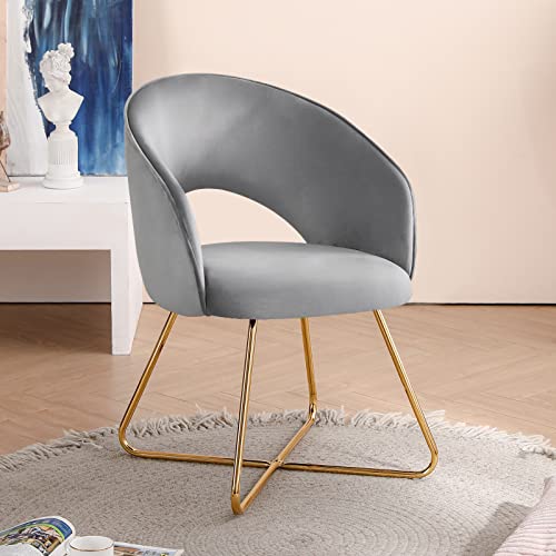 Furniliving Accent Chair Armchair Mid-Century Modern Chair For Living Room Sofa Side Chair Lounge Chair For Bedroom Upholstered Vanity Chair With Gold Legs 1Pcs (Lightgrey) #TOP6