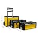 Portable Tool Box on Wheels - Stackable 3-in-1 Chest for Workshops and Craft Rooms - Foldable Comfort Handle and Latches by Stalwart (Black/Yellow)