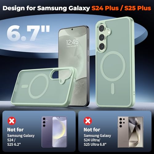 Image of SUPFINE Magnetic for Samsung Galaxy S24 Plus Case / S25 Plus Case with Screen Protector, (Built-in Magnets) (Military Grade Drop Protection) Slim Translucent Shockproof Phone Case,Light Green