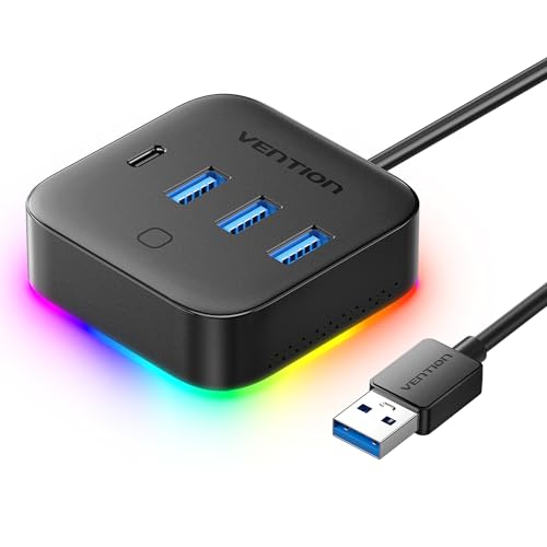 VENTION four-in-one hub with USB-C data port and RGB — the cheapest pick in this shortlist