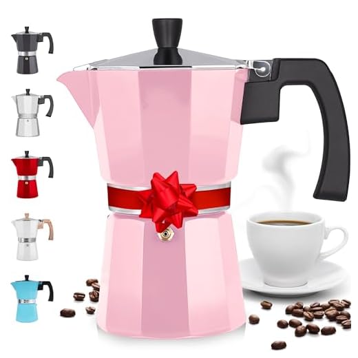 Zulay Classic Italian Style 5.5 Espresso Cup Moka Pot, Classic Stovetop Espresso Maker for Great Flavored Strong Espresso, Makes Delicious Coffee, Easy to Operate & Quick Cleanup Pot (Pink)