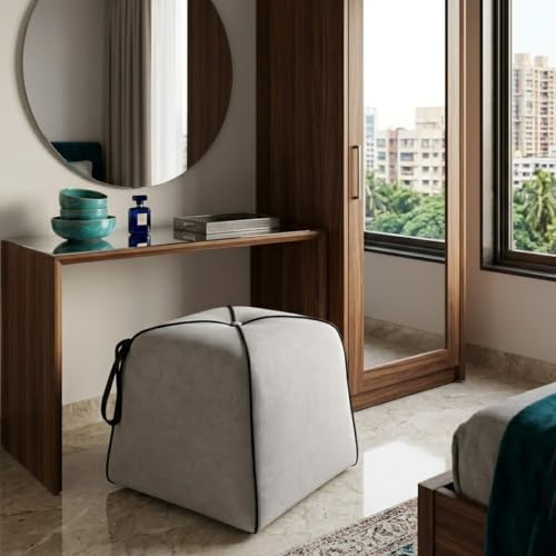 Image of FURNY Signature Regalia Suri Accent Pouf | Boston Fabric | 40D High-Density Foam | (Light Grey) | Footrest, Vanity Ottoman & Accent Seat for Home, Office & Hotel