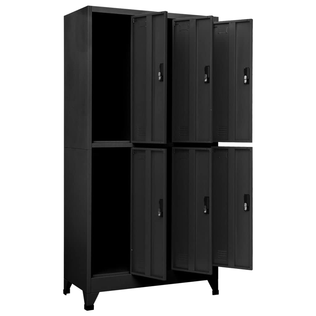 Armadietto portaoggetti in metallo, 90 x 45 x 180 cm, con serratura a 4 ripiani, per ufficio e scuola, ganci e ventilazione, colore antracite, design resistente per una conservazione sicura
