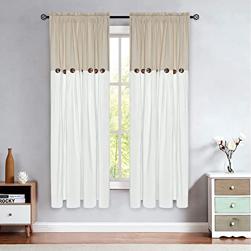 Aspmiz Farmhouse Country Curtains, Rustic Boho Rod Pocket Window Curtain Panels For Living Room Bedroom Decor, Cotton Blend Button Window Drapes, Set Of 2 Panels, Linen Color, 52 X 63 Inch Length #TOP1
