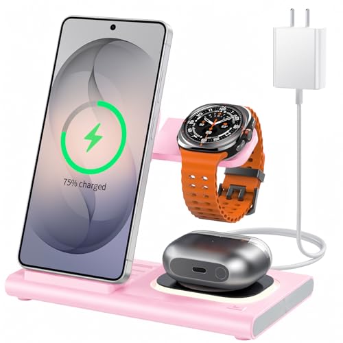 Image of Wireless Charger for Samsung Charging Station, Foldable & Nightlight | 3 in 1 Charging Station for Samsung S26-S10 /Note /Z Fold Flip8,Travel Charger for Galaxy Watch 8-1 /Buds,Not for Watch 9 /Ultra2