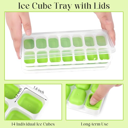 Aneco 2 Set Plastic Freezer Ice Bin with Flexible Scoop Clear Storage Bin with Pull out Handle Tongs Ice Cube Tray Ice Container for freezer Kitchen, 12 x 7 x 4.4 Inch