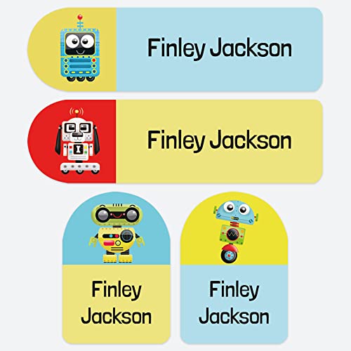 50 x No Iron Personalised Stick On Waterproof Washable Name Labels Great for Clothes, School Uniform, Equipment, Shoes. School, Nursery, Day Care, Hospital - Space Robots