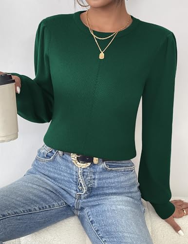 Image of Zeagoo Womens Sweaters Fall 2026 Dressy Casual Long Sleeve Shirts Ribbed Knit Winter Outfits Puff Pullover Jumper Tops