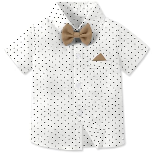Image of SANGTREE Baby Boy Suit Wedding Ring Bearer Outfits Vest Short Sleeve Bowtie Shirt Suspender Summer Gentleman Shorts Sets