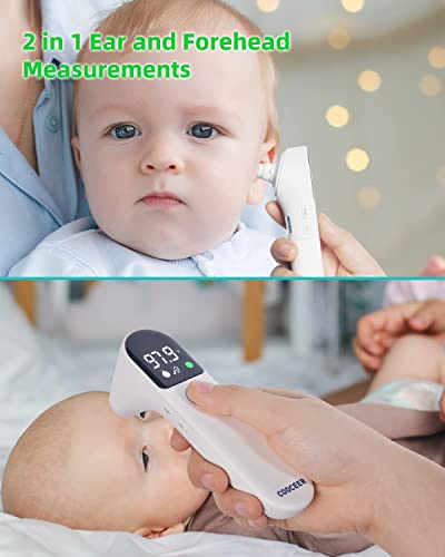 Ear Forehead Thermometer For Adults And Kids: Cooceer Touchless Temperature Measurement - Fast Easy And Accurate Digital Fever Thermometers For Family, Baby, Infants, Toddler, Children #TOP1