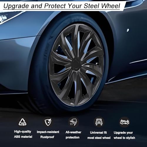 Image of Hubcap Wheel Cover Replacement R16 Hub Caps Universal-Fit Steel Wheel Rim Cover ABS Material Exterior Accessories for Car Truck SUV -Set of 4(16-inch,Black)