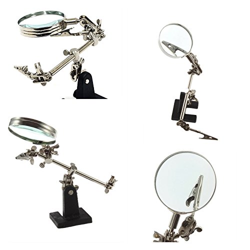 SOPORTE PARA SOLDAR CIRCUITOS CON BRAZOS PINZAS Y LUPA BASE DE HIERRO FUNDIDO GRAN CALIDAD