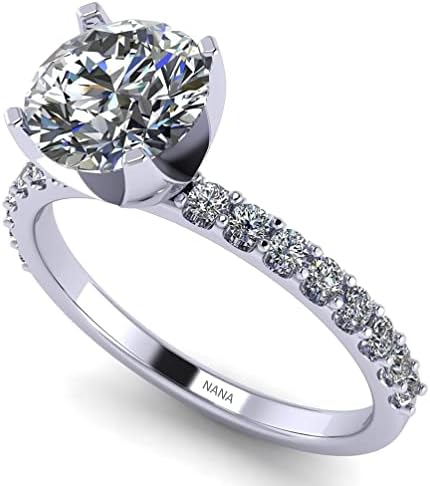 NANA Jewels Sterling Silver 6.5mm (1ct) Round Cut Zirconia Solitaire Engagement Ring-Platinum Plated-Size 5.5