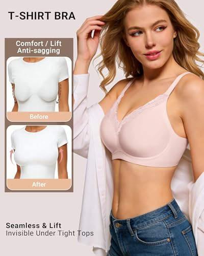 HORISUN Comfortable Seamless Full Coverage Bra for Women Wireless Bras with Soft Support Regular and Plus Size (Pink 40DDD) — view 4