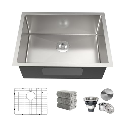 Kitchen Sink 24x18 Inch Undermount Kitchen Sink 16 Gauge Stainless Steel Sinks Single Bowl with Accessories Round Corners Handmade