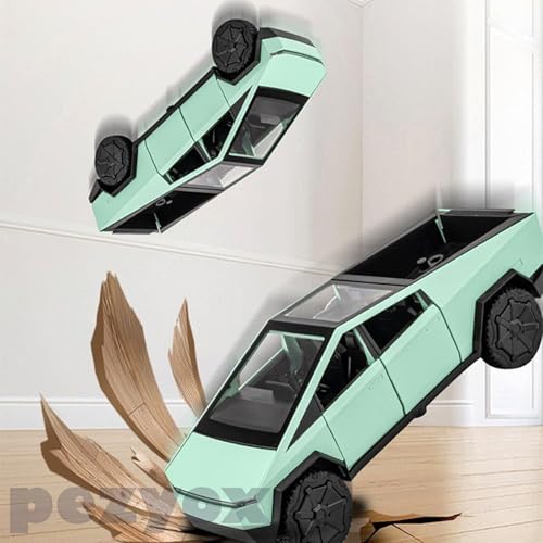 Image of 1:32 Scale Die-Cast CyberrTruck Pick-Up Trailer with 6 Openable Doors Pull Back Action,Lights & Music (Emerald Green)