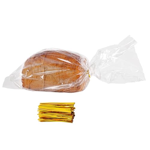 Reusable Plastic Bread Bags for Homemade Bread – Clear Bags with Twist Ties – Airtight, Moisture-Free Storage – Ideal for Loaf, Sandwich & Artisan Bread – For Home Bakers & Bakery Owners (100)