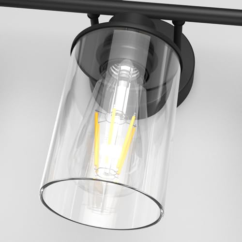 Image of Aipsun Bathroom Vanity Light Farmhouse 3 Light Matte Black Vanity Lighting Fixtures with Clear Glass Shade(Exclude Bulb)